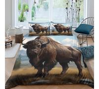 Housse de Couette Bison 3D Imprimé, Microfibre Fermeture Éclair Invisible
