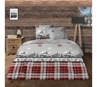 Housse de Couette Chalet + taie(s) 65x65cm - 100% Coton 57 Fils - Grand Teint, Finition Rabat - Dessin Exclusif