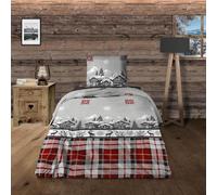 Housse de Couette Chalet + taie(s) 65x65cm - 100% Coton 57 Fils - Grand Teint, Finition Rabat - Dessin Exclusif