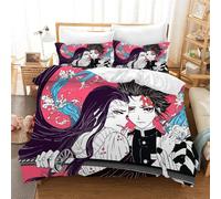 Housse De Couette Chaude Automne-Hiver Avec Fermeture Éclair, Parure De Lit Demon Slayer 3 Pieces Pour Dortoir D'hôtel