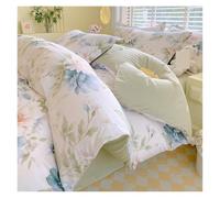 Housse De Couette Coton Parure de lit en coton à imprimé Floral, ensemble 4 pièces, housse couette avec 2 taies d'oreiller, for la maison, Queen, King Size(Color 1,FLAT BED SHEET_FULL 180X220 CM)
