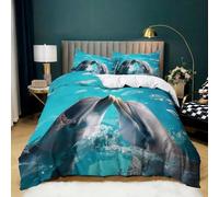 Housse de Couette Dauphin L'Océan 180x200 cm Parure de Lit 3 Pièces en Microfibre Hypoallergénique Bleu Vert avec 2 Taies d'oreiller pour Garçons Enfants Filles 2 Personnes Chambre Décor