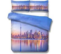 Housse De Couette De Luxe Moderne Ville Mod¿¿Le New York Hong Kong Sydney Paris Houston Toronto Sc¿¿Ne De Nuit Microfibre Parures De Lit, Single (Toronto, _X__Cm)