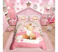 Housse de Couette de Renard de Bande Dessinée pour les filles Ensemble de literie 200x200 d'enfant de renard mignon pour les garçons et les filles kawaii animal Parure de Lit botanique Floral Fleurs