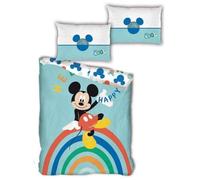 Aymax! Parure de lit Mickey Rainbow - Housse 140x200 cm + Taie 63x63 cm - Microfibre Bleu Rouge Noir