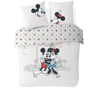 Housse De Couette Disney Mickey Et Minnie Paris Love Coton Ecru 220X240 63X63