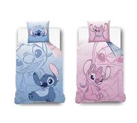 Housse De Couette Disney Stitch Et Angel Recto/verso Coton Bleu 140X200 63X63