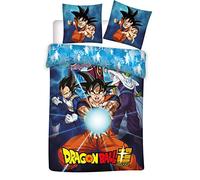 Housse de Couette Dragon Ball Super - Parure de Lit 2 Pièces (Housse 140x200 cm + 1 Taie d'oreiller 63x63 cm) - 100% Coton - Motif Réversible Sangoku, Vegeta, Piccolo