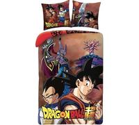 Housse de Couette Dragon Ball Super - Parure de Lit Enfant 140x200 cm - Réversible avec Taie d'Oreiller 65x65 cm - Coton & Polyester - Motif Goku, Vegeta, Trunks & Gang de Pilaf - Licence Officielle