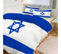 Housse De Couette Drapeau Israélien 140X200 Design Simple Étoiles Rayures Imprimé Parure De Lit 2 Personnes Bleu Royal Sets De Housse Couette En Microfibre Avec Taies D'Oreiller, Fermeture Éclair