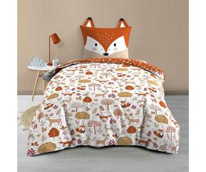 Housse de Couette Enfant 140 x 200 cm + 1 Taie - ROXY - 42 fils - Réversible avec Taie Tête de Renard