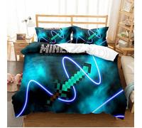Housse de couette enfant 140x200 - Alokus - Motif jeu Minecraft - Ensemble 2 pièces - Confortable et durable