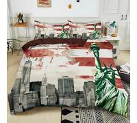 Housse de Couette Enfant 200x200 cm New York États-Unis Imprimé Parure de lit 2 Personnes 3 Pièces Confortable Doux Polycoton avec Fermeture Éclair Literie et 2 Taie d'oreiller