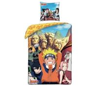 Housse de couette et taie d'oreiller Naruto - Licence officielle - Modèle 2 - Blanc - 140x200 cm