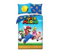Housse de couette et taie - NINTENDO - Super Mario (Mario Luigi Toad Peach) - 140x200 cm - Bleu - Polyester lavable
