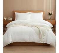 Housse de Couette Gaufrée Blanche 200x200 avec 2 Taie d'oreiller 65x65 cm | Parure de Lit 200x200 Adulte, en Microfibre, Réversible, 2 Personnes, Fermeture Éclair