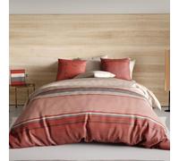 Housse de Couette HANA 100% Coton Percale 71 Fils + 2 taies - Rayures Terracotta et Sable - Style bohème Chic - Oeko-Tex
