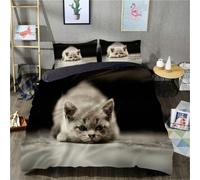 Housse De Couette Imprimée En D Housse De Couette Chat Pièces Ensemble De Literie Couvre-Lit Respirant Unisexe (Taille Double Xcm, Housse De Couette