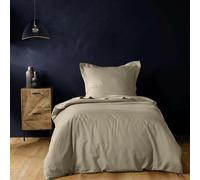 Housse de couette 140x200 cm 100% coton - Sable (uni) - Boutons-pression