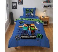 Housse de Couette Minecraft Ado 135x200 + Taie Steve & Alex Microfibre