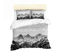 Housse de Couette Montagne Parures de lit 2 Personne Montagne Peak Naturel Paysages Montagne de Neige Prendre Une Photo Numérique Imprimer Literie et Taie d'oreiller (Style 1, 200 x 200 cm)
