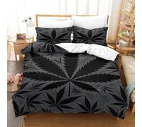 Housse de couette motif feuille noire chambre ado | Double（200x200cm）toucher microfibre doux fermeture éclair anti-allergie déco étudiante cadeau style contemporain
