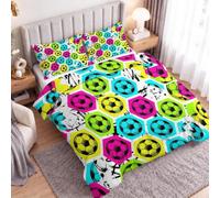 Housse de Couette Multicolore Microfibre, Graffiti Dynamique 2 Personnes | Ensemble de literie Football Silhouette But, Parure de lit Zippée 260x240 cm pour Enfant Adulte Cadeau, Decoration & Cadeaux