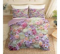 Housse de Couette Mur De Fleurs Rose Œillet Hortensia Motif, 140 x 200 cm Rose Réversible Respirable Microfibre Parure de lit, Fin Champêtre Durable Housse de Couette avec Fermeture Éclai