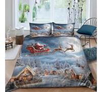 Housse de couette Noël Santa chambre ado festive | Single（140x200cm）microfibre douce fermeture éclair entretien facile déco hiver cadeau étudiant