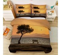 Housse de Couette Parure de lit Art de la Plage de Lone Tree Ensemble 3 pièces Duvet Cover Set 200 x 200 cm Literie Confortable Doux & Respirant Fermeture Éclair Orange