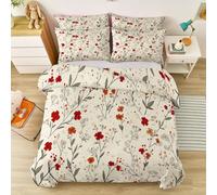 Housse de Couette Parure de lit Bouquets Floraux Frais rétro Ensemble 3 pièces Duvet Cover Set 200 x 200 cm Literie Confortable Doux & Respirant Fermeture Éclair Rouge