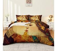 Housse de Couette Parure de lit Couple Mosaic Retro Ensemble 3 pièces Duvet Cover Set 200 x 200 cm Literie Confortable Doux & Respirant Fermeture Éclair Brun