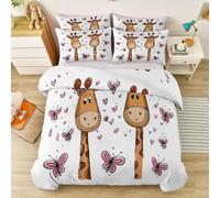 Housse de Couette Parure de lit Décorations Florales Girafe gracieuses Ensemble 3 pièces Duvet Cover Set 200 x 200 cm Literie Confortable Doux & Respirant Fermeture Éclair Rose