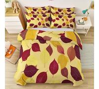 Housse de Couette Parure de lit Feuilles d'automne Jaune Chaud Vintage Ensemble 3 pièces Duvet Cover Set 200 x 200 cm Literie Confortable Doux & Respirant Fermeture Éclair Jaune