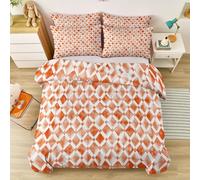 Housse de Couette Parure de lit Forme de Diamant, Style rétro Minimaliste Ensemble 3 pièces Duvet Cover Set 200 x 200 cm Literie Confortable Doux & Respirant Fermeture Éclair Orange
