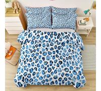 Housse de Couette Parure de lit Imprimé léopard Bleu Tendance et Cool Ensemble 3 pièces Duvet Cover Set 140 x 200 cm Literie Confortable Doux & Respirant Fermeture Éclair Bleu