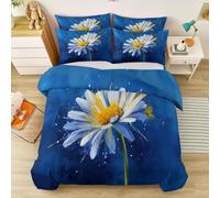 Housse de Couette Parure de lit Marguerites, éclaboussures d'encre, Art Ensemble 3 pièces Duvet Cover Set 140 x 200 cm Literie Confortable Doux & Respirant Fermeture Éclair Bleu