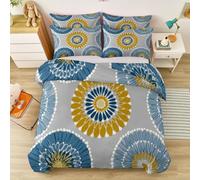 Housse de Couette Parure de lit Motif Circulaire bohème Minimaliste Ensemble 3 pièces Duvet Cover Set 200 x 200 cm Literie Confortable Doux & Respirant Fermeture Éclair Jaune