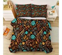 Housse de Couette Parure de lit Motifs Floraux groupés, Style Vintage Ensemble 3 pièces Duvet Cover Set 200 x 200 cm Literie Confortable Doux & Respirant Fermeture Éclair Noir