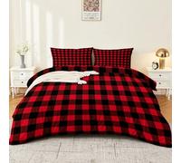 Housse de Couette Parure de lit Plaid rétro Classique Ensemble 3 pièces Duvet Cover Set 140 x 200 cm Literie Confortable Doux & Respirant Fermeture Éclair Rouge