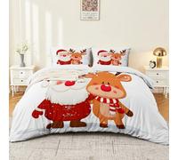 Housse de Couette Parure de lit Renne de Noël Mignon Ensemble 3 pièces Duvet Cover Set 200 x 200 cm Literie Confortable Doux & Respirant Fermeture Éclair Rouge
