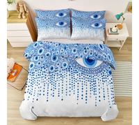 Housse de Couette Parure de lit Rides des Yeux abstraites Tendance et Cool Ensemble 3 pièces Duvet Cover Set 200 x 200 cm Literie Confortable Doux & Respirant Fermeture Éclair Bleu