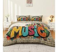 Housse de Couette Parure de lit Style Tendance des Graffitis musicaux Ensemble 3 pièces Duvet Cover Set 200 x 200 cm Literie Confortable Doux & Respirant Fermeture Éclair Couleur