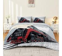 Housse de Couette Parure de lit Train et scène de Neige rétro Ensemble 3 pièces Duvet Cover Set 200 x 200 cm Literie Confortable Doux & Respirant Fermeture Éclair Noir