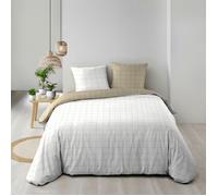 Douceur d'Intérieur Housse de couette réversible CADRIA 240x220cm 100% coton 2 taies beige/blanc