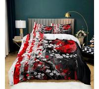 Housse de Couette Sakura Graffiti Japonais 180x200 cm Parure de Lit 3 Pièces en Microfibre Hypoallergénique avec 2 Taies d'oreiller pour Garçons Enfants Filles 2 Personnes Chambre Décor
