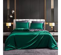 Housse de Couette Satin 140x200 Vert Gris Satinée Parure de lit Verte Unie Soie Lisse Soyeux Brillant Adulte 2 Pièces Uni Ensemble Literie avec Fermeture éclair et 1x 65x65cm Taie d'oreiller