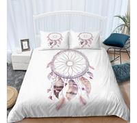 Housse de Couette Sets Fermeture Éclair 200x200cm ModèLe Attrape-RêVes En Plumes Blanches Douce Microfibre Literie Parure de Lit Chaleur Comfort avec 2 x Taies d'oreiller, pour Enfant Adulte
