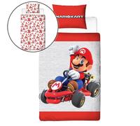 Character World Nintendo Mario Kart Parure de lit Simple réversible 2 côtés avec taie d'oreiller Assortie Rouge et Gris