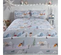 Housse De Couette Simple Noël En Hiver Avec Des Arbres Et Des Maisons Festifs